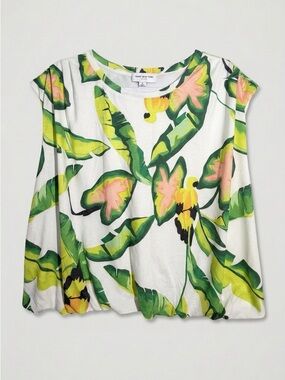 NWT- Marc New York Tropical Printed Bubble Tank Top - White, Green, Yellow, Oran